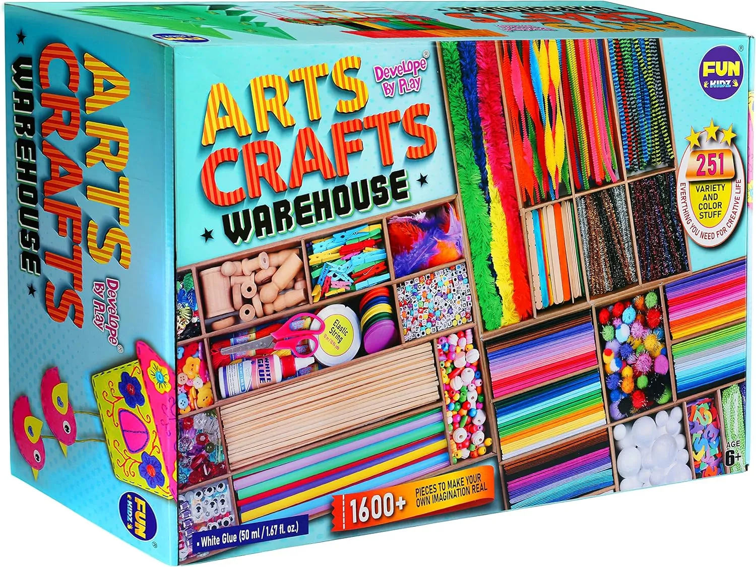 3 Layers Jumbo Arts and Crafts Supplies Warehouse, Biggest Chest Box 17.91Wx12.4L Includes 1600  Giant Craft Materials Kit for Kids 6-12 Creative Toys Birthday Gift for Preschool Girls and Boys