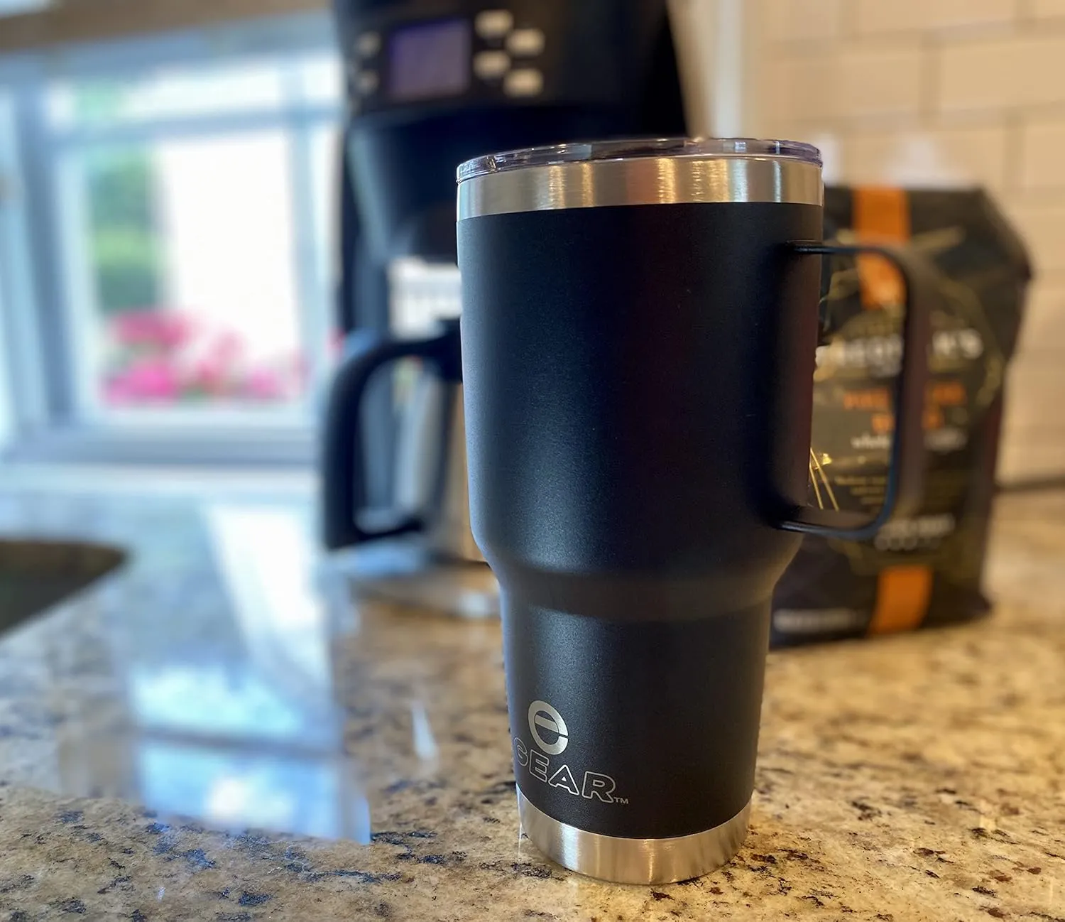30 oz Tumbler with Magnetic Slider Lid and Handle, Stainless Steel, Vacuum Insulated for Hot and Cold Drinks (30 oz, Black)