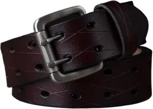 3.8CM Men's Leather Double Needle Buckle Classic Tow Row Hole Jeans Belt