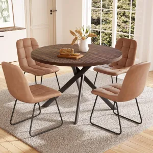 45.3 Inch Round Dining Table Set for 4, Mid Century Modern Small Coffee Set for Dining Room Kitchen Apartment (Walnut Table   4 U-Shaped Brown Chairs)