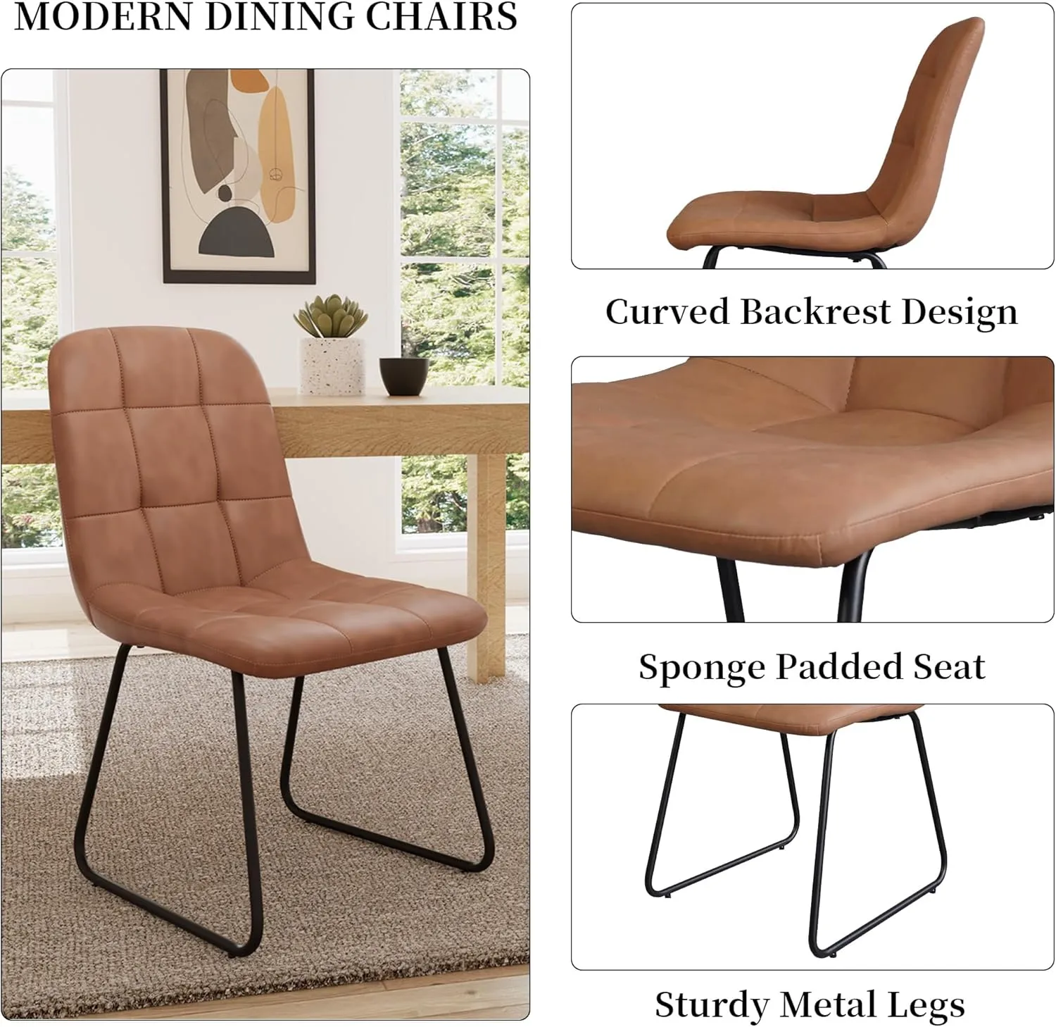 45.3 Inch Round Dining Table Set for 4, Mid Century Modern Small Coffee Set for Dining Room Kitchen Apartment (Walnut Table   4 U-Shaped Brown Chairs)