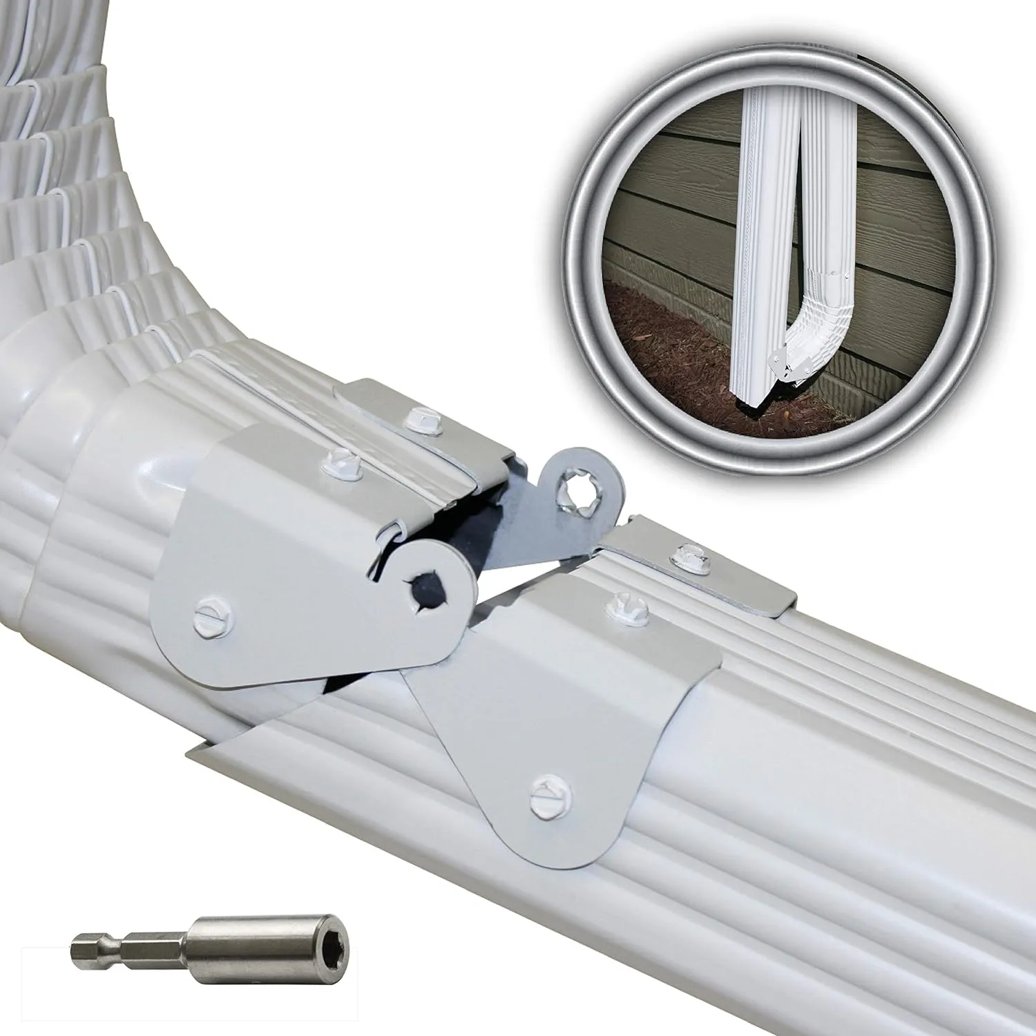 5 Pack Plus | Made in The USA Downspout Hinge | Hardware, Nutsetter & Instructions | DIY Installation on All Rectangle or Square Downspouts