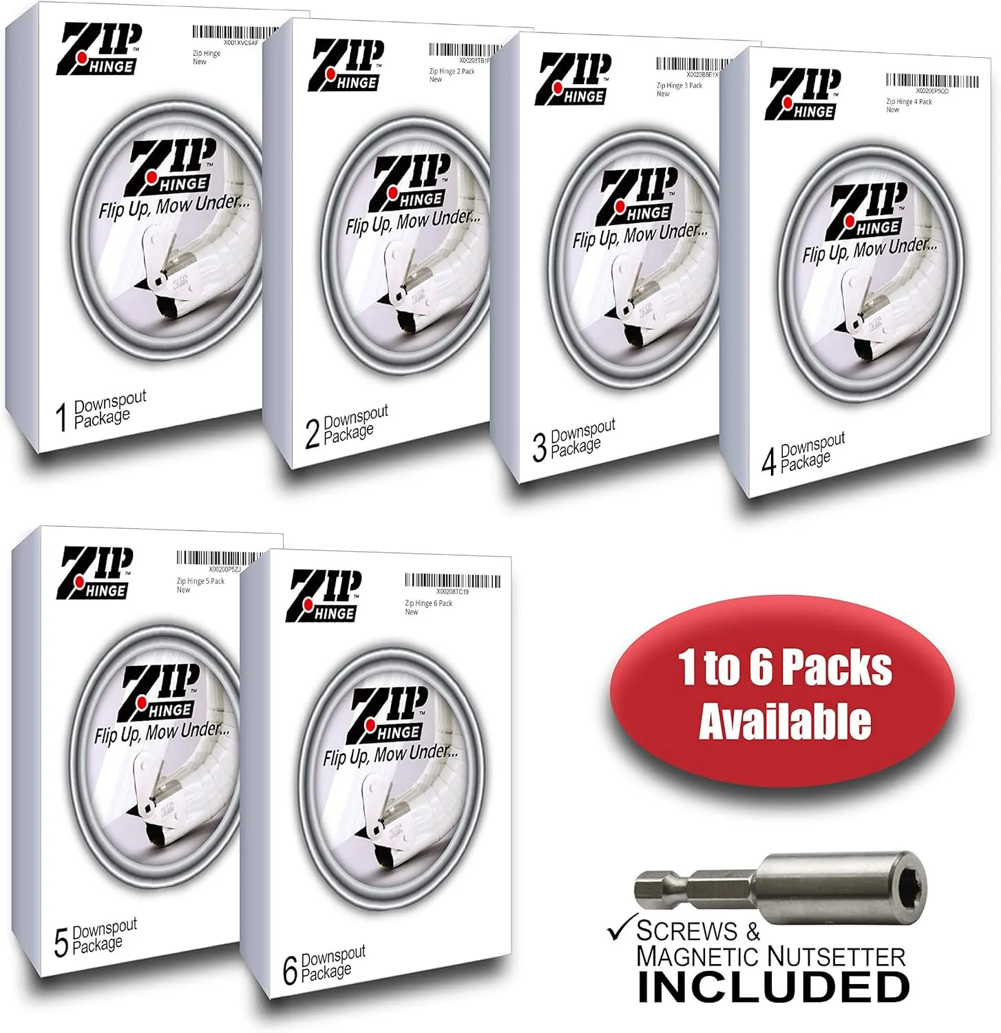 5 Pack Plus | Made in The USA Downspout Hinge | Hardware, Nutsetter & Instructions | DIY Installation on All Rectangle or Square Downspouts