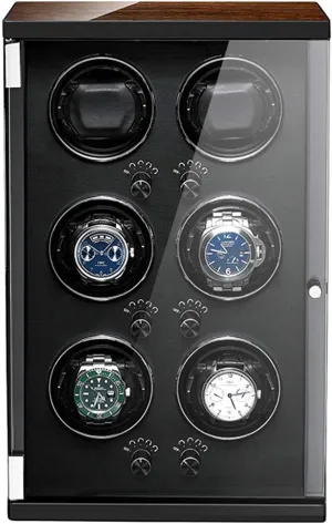 6 Watch Winder for Automatic Watches Wood Shell Piano Paint Exterior 5 Rotation Modes Anti-Magnetic Design Three Dimensional Watch Pillows Carbon Fiber Leather