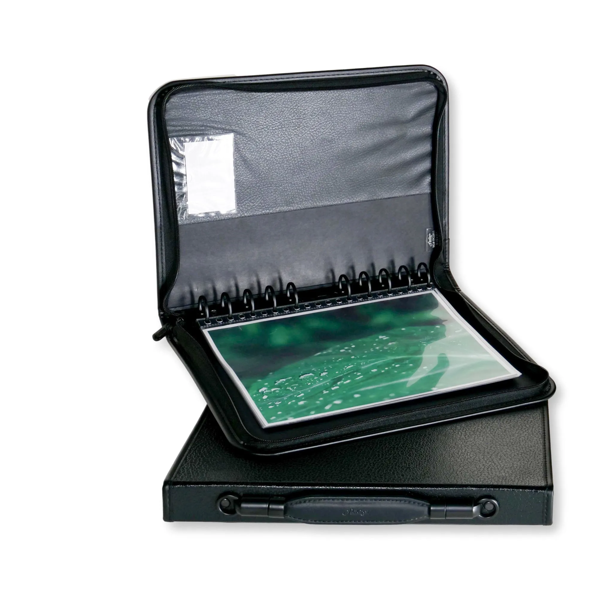 8.5" x 11" Premium Zippered Presentation Portfolio Case - Leather Handle, Integrated Multiring Binder with 10 Archival Pages (Expandable to 30)