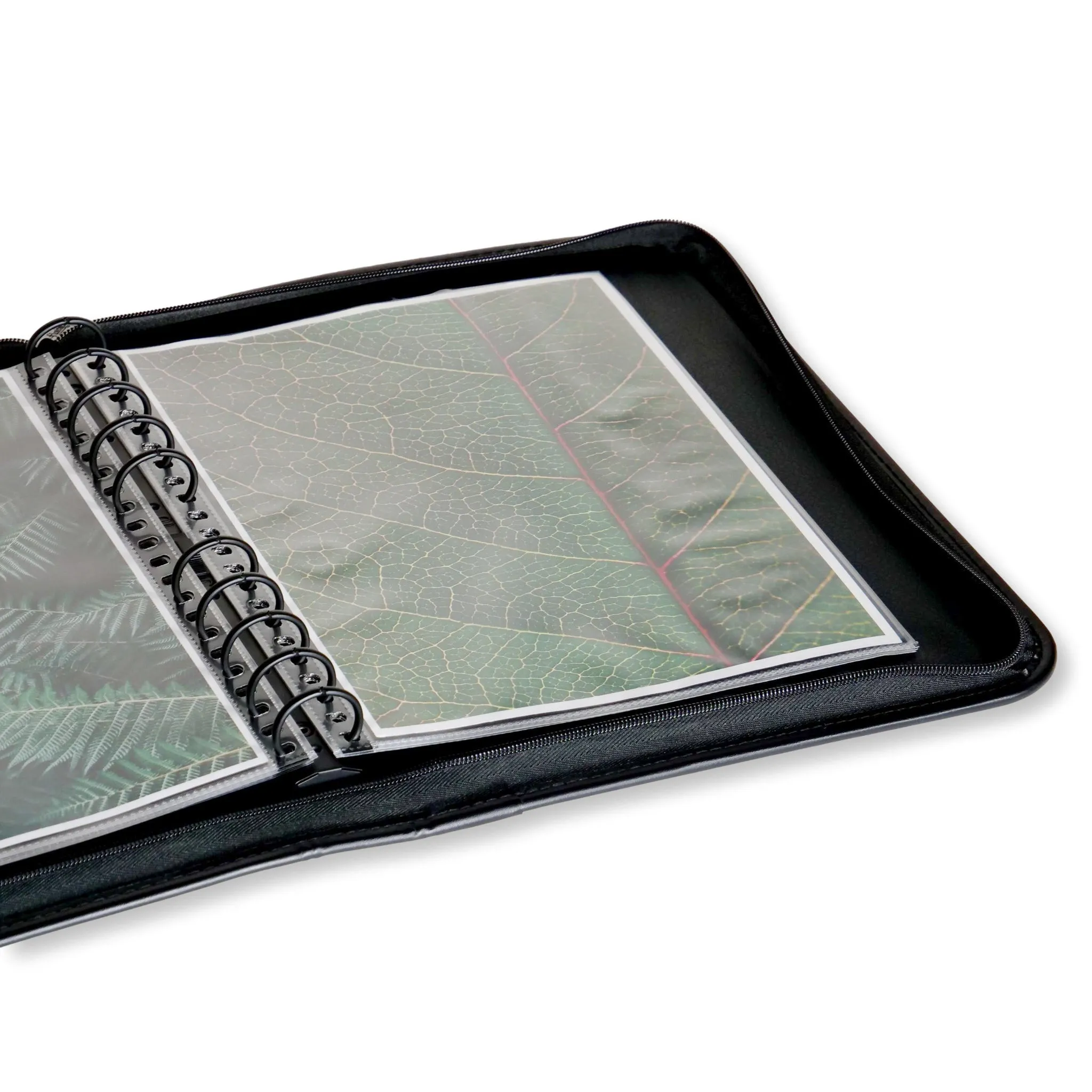 8.5" x 11" Premium Zippered Presentation Portfolio Case - Leather Handle, Integrated Multiring Binder with 10 Archival Pages (Expandable to 30)