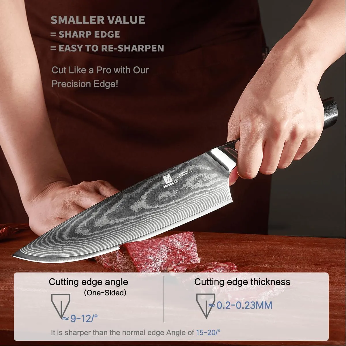 8C Damascus Kitchen Knife Set 2pc,8" Chef Knife and 5.5" Utility Knife,High Carbon Stainless Steel,5-Star Sharp Standard,Black Ergonomic G10 Handle,Love's Gift Box