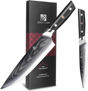 8C Damascus Kitchen Knife Set 2pc,8" Chef Knife and 5.5" Utility Knife,High Carbon Stainless Steel,5-Star Sharp Standard,Black Ergonomic G10 Handle,Love's Gift Box