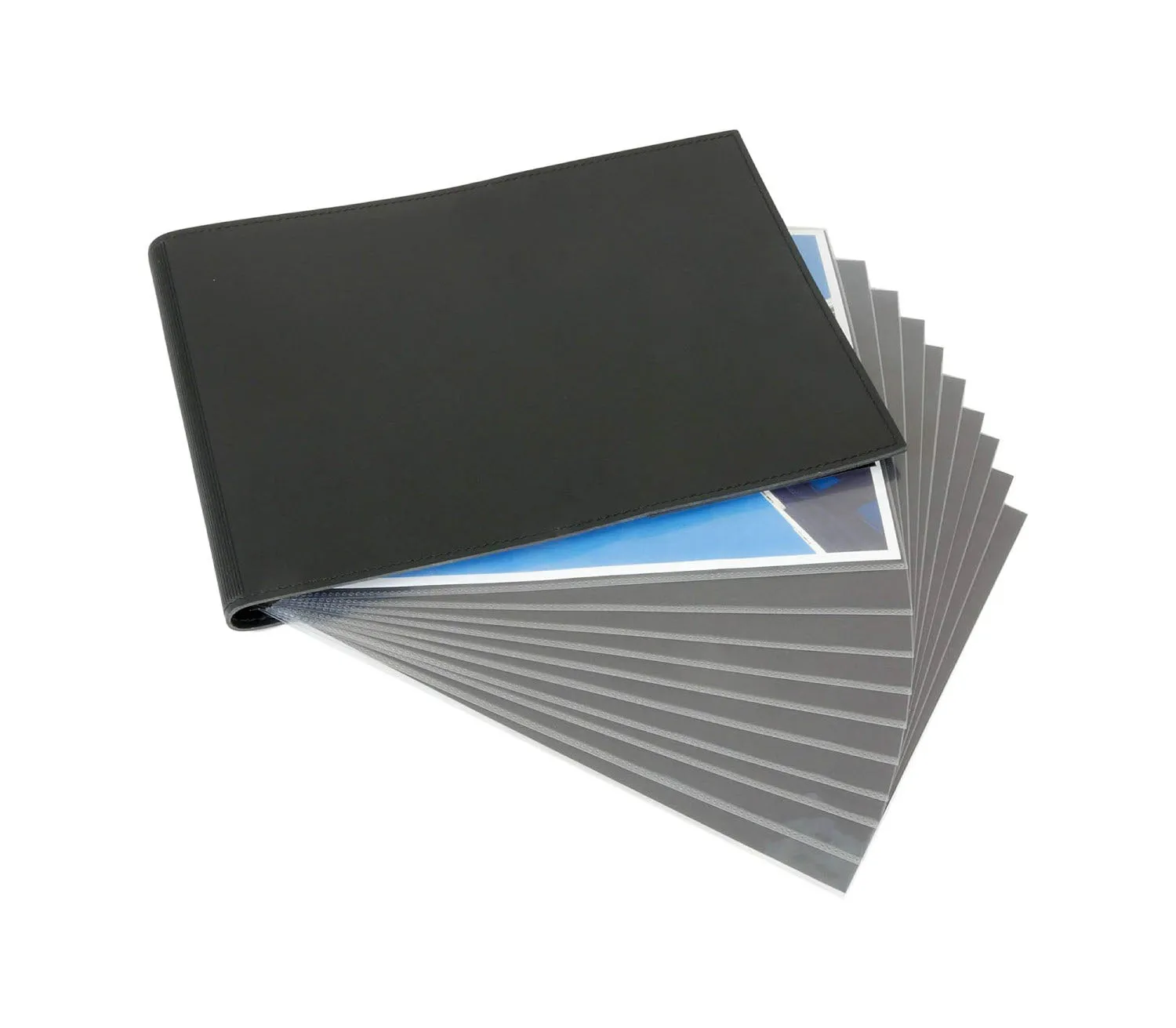 8" x 10" European Bonded Leather Photo Portfolio - Landscape Slim Binder with 10 Archival Pages (Expandable to 15)