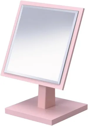 9.5" Tall Polyresin and Wood Makeup Mirror on Pedestal, Pastel Pink Finish for Makeup Application and Grooming