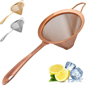 A Bar Above Antique Copper Conical Mesh Strainer, Fine Cocktail Sieve for Bartenders and Chefs, 304 Stainless Steel Double-Strainer for Tea, Coffee, Broths, and Stylish Home Bar Presentation