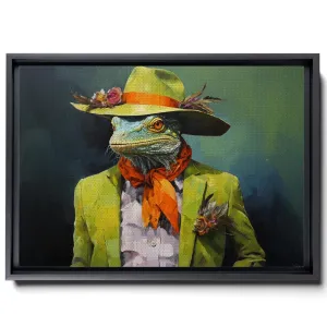 A Of An Iguana Dressed In Colourful And A Hat,Junya Watanabe, Street Style Realism, Western-Style Portraits, Green Academia, Wall Art