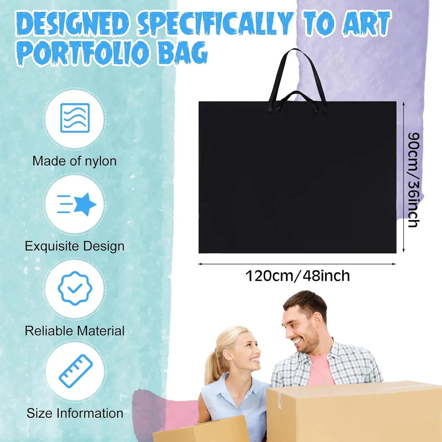 Abbylike 48 x 36 Inch Art Portfolio Bag Large Size Art Supply Bag with Nylon Shoulder Waterproof Poster Board Storage Carrying Case Tote Painting Sketch for Art Work(Black,1 Pcs)
