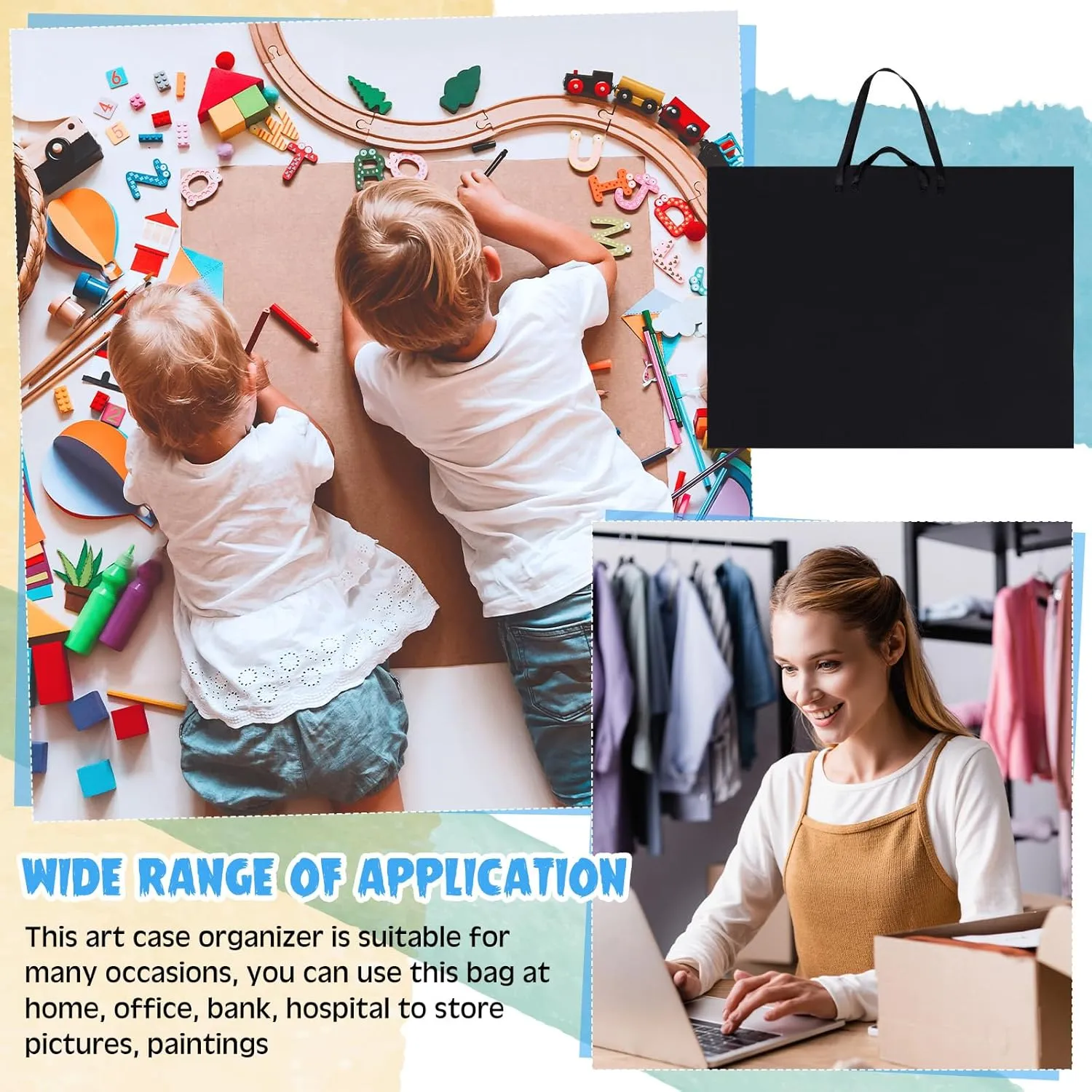 Abbylike 48 x 36 Inch Art Portfolio Bag Large Size Art Supply Bag with Nylon Shoulder Waterproof Poster Board Storage Carrying Case Tote Painting Sketch for Art Work(Black,1 Pcs)