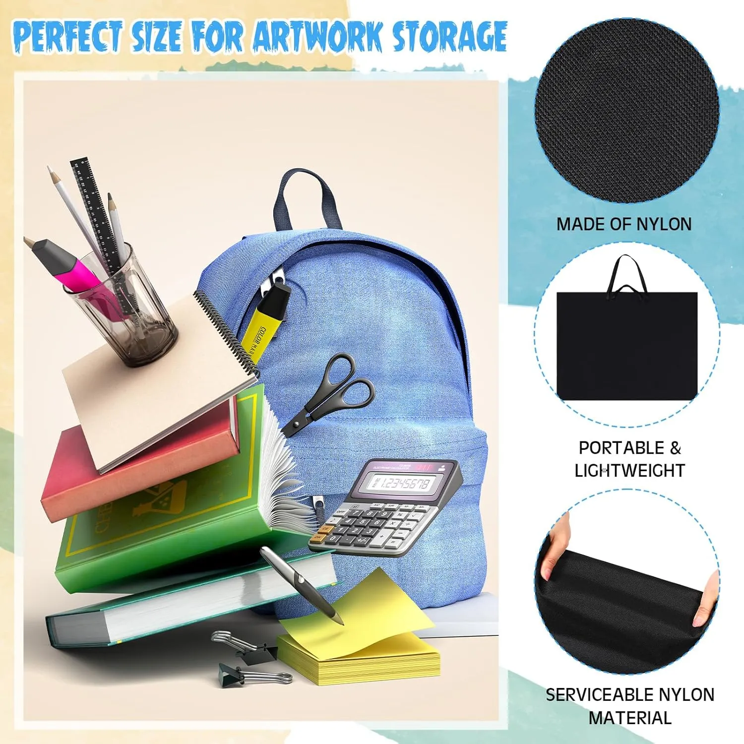 Abbylike 48 x 36 Inch Art Portfolio Bag Large Size Art Supply Bag with Nylon Shoulder Waterproof Poster Board Storage Carrying Case Tote Painting Sketch for Art Work(Black,1 Pcs)