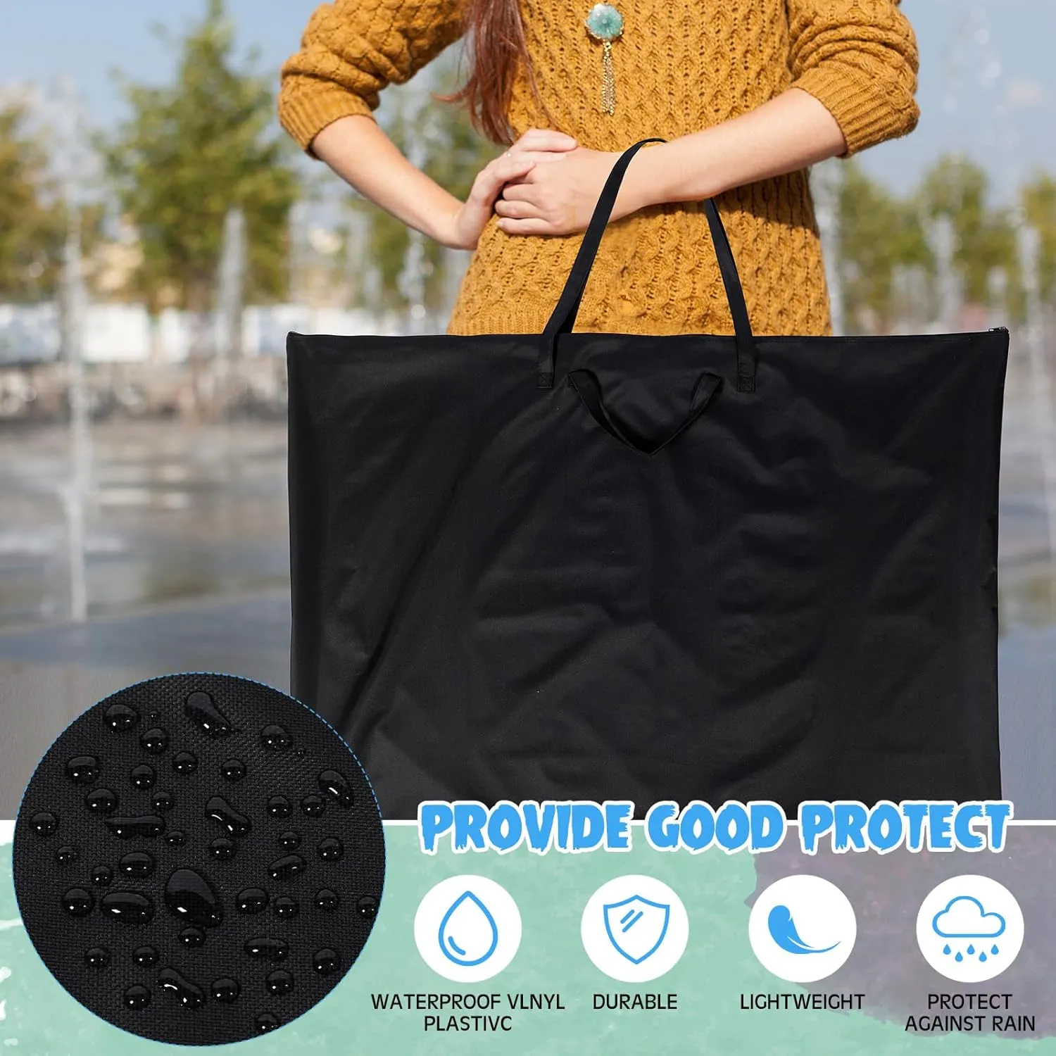 Abbylike 48 x 36 Inch Art Portfolio Bag Large Size Art Supply Bag with Nylon Shoulder Waterproof Poster Board Storage Carrying Case Tote Painting Sketch for Art Work(Black,1 Pcs)