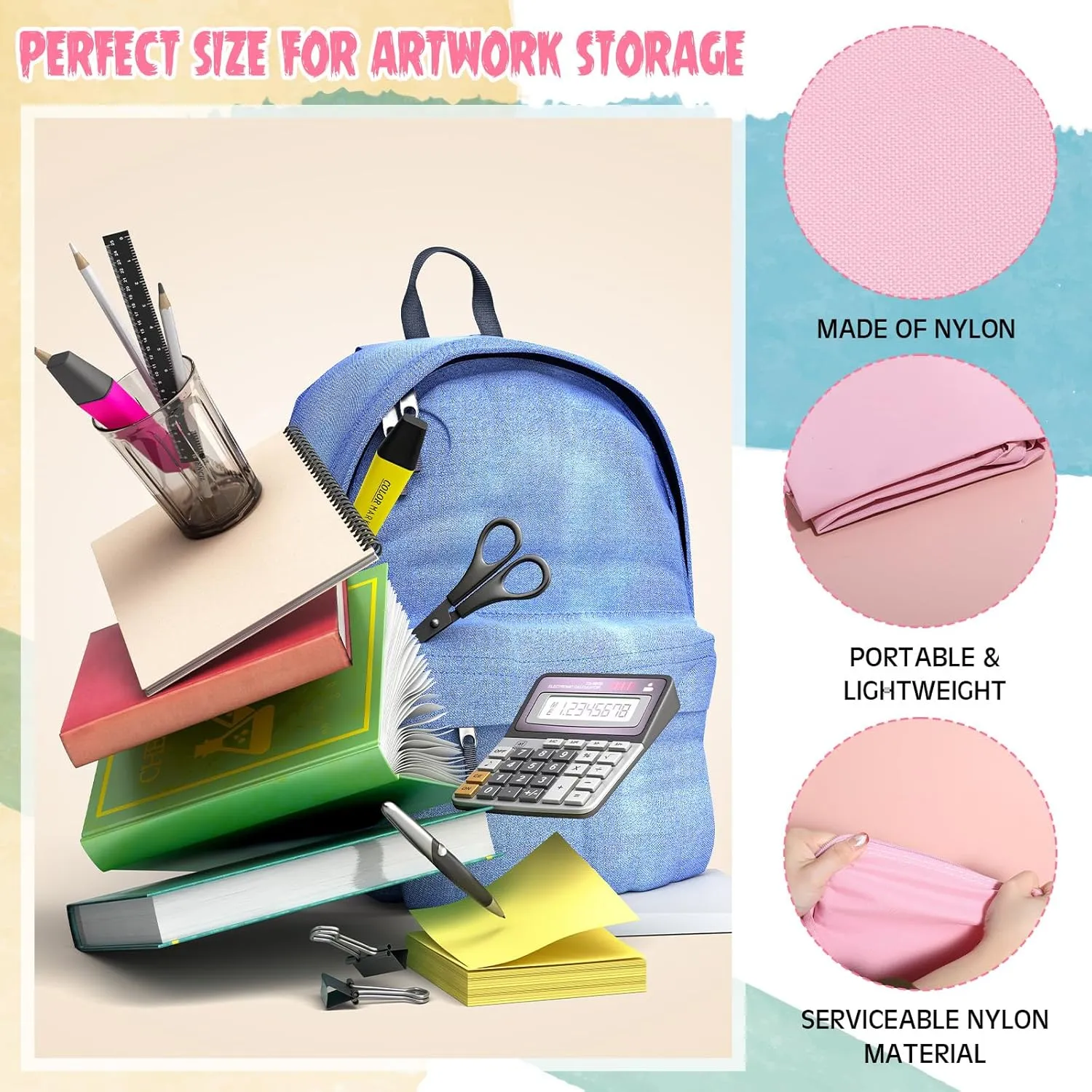 Abbylike 48 x 36 Inch Art Portfolio Bag Large Size Art Supply Bag with Nylon Shoulder Waterproof Poster Board Storage Carrying Case Tote Painting Sketch for Art Work(Pink,1 Pcs)