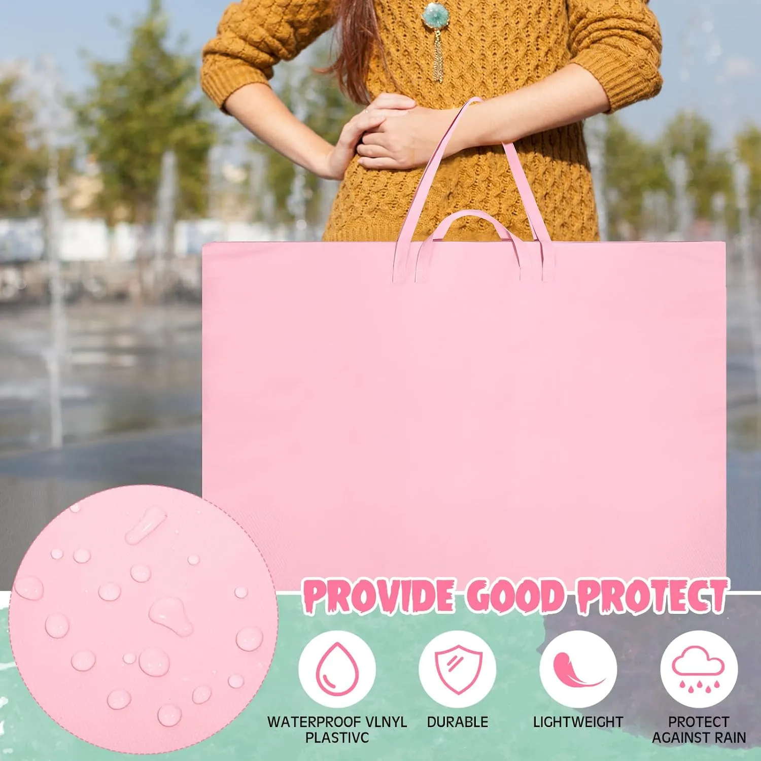Abbylike 48 x 36 Inch Art Portfolio Bag Large Size Art Supply Bag with Nylon Shoulder Waterproof Poster Board Storage Carrying Case Tote Painting Sketch for Art Work(Pink,1 Pcs)