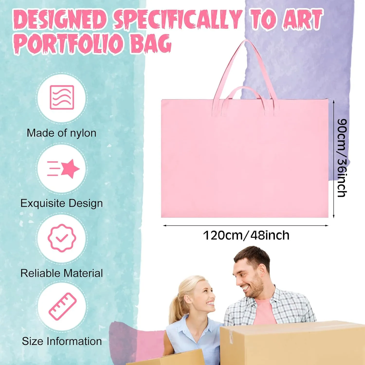 Abbylike 48 x 36 Inch Art Portfolio Bag Large Size Art Supply Bag with Nylon Shoulder Waterproof Poster Board Storage Carrying Case Tote Painting Sketch for Art Work(Pink,1 Pcs)