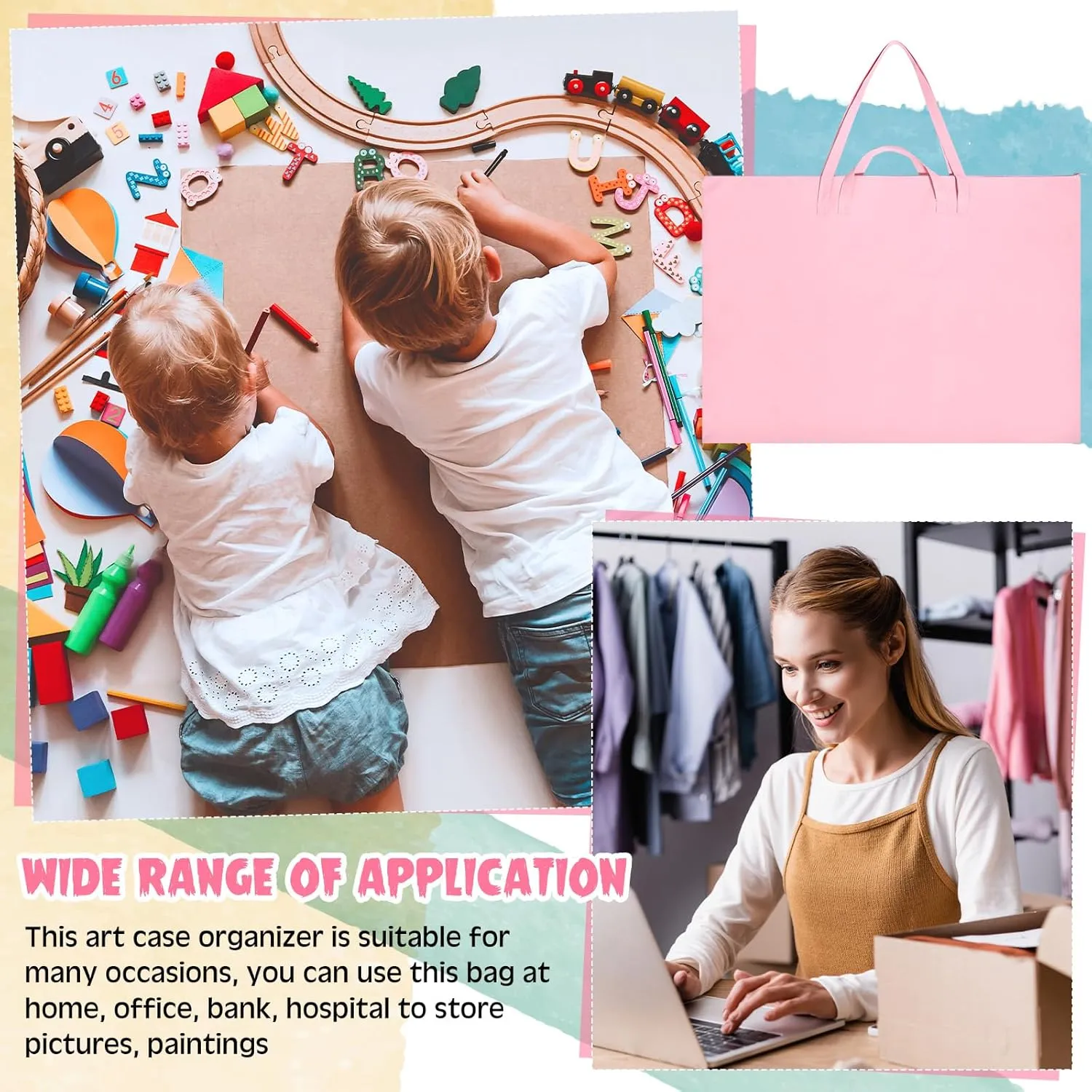 Abbylike 48 x 36 Inch Art Portfolio Bag Large Size Art Supply Bag with Nylon Shoulder Waterproof Poster Board Storage Carrying Case Tote Painting Sketch for Art Work(Pink,1 Pcs)