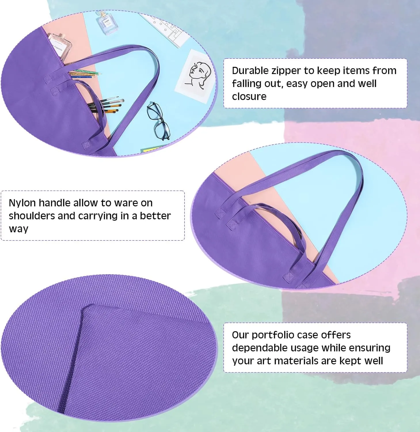 Abbylike 48 x 36 Inch Art Portfolio Bag Large Size Art Supply Bag with Nylon Shoulder Waterproof Poster Board Storage Carrying Case Tote Painting Sketch for Art Work(Purple,1 Pcs)