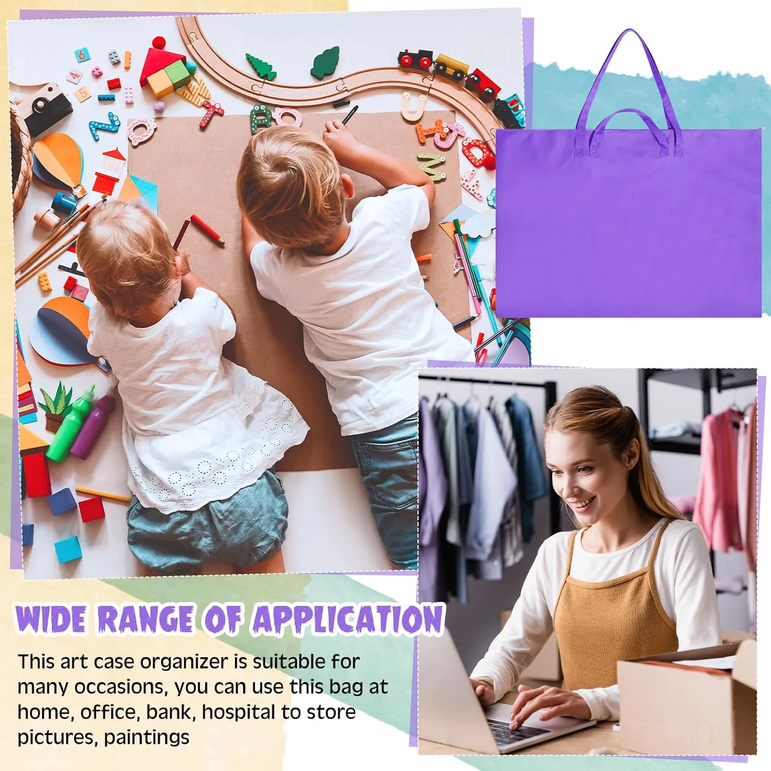 Abbylike 48 x 36 Inch Art Portfolio Bag Large Size Art Supply Bag with Nylon Shoulder Waterproof Poster Board Storage Carrying Case Tote Painting Sketch for Art Work(Purple,1 Pcs)