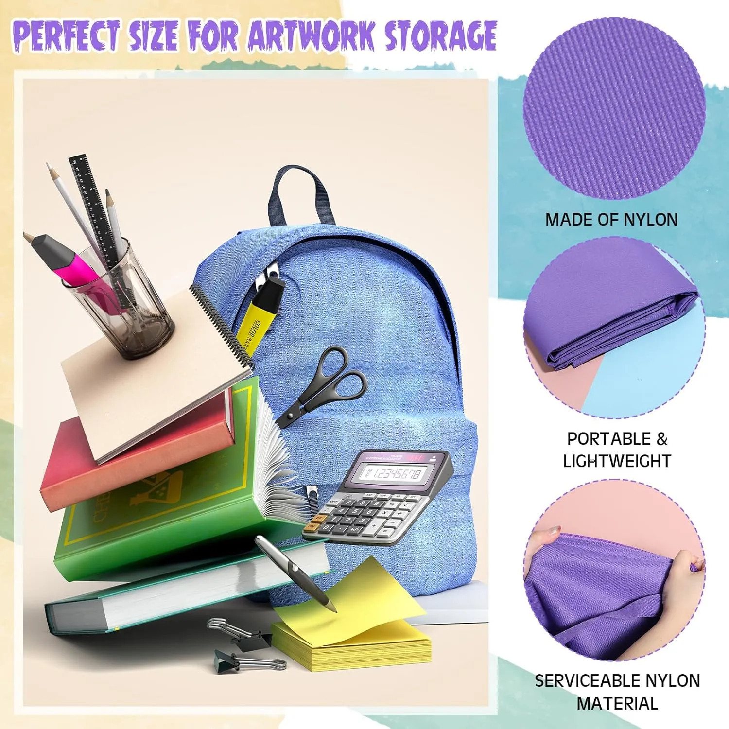 Abbylike 48 x 36 Inch Art Portfolio Bag Large Size Art Supply Bag with Nylon Shoulder Waterproof Poster Board Storage Carrying Case Tote Painting Sketch for Art Work(Purple,1 Pcs)