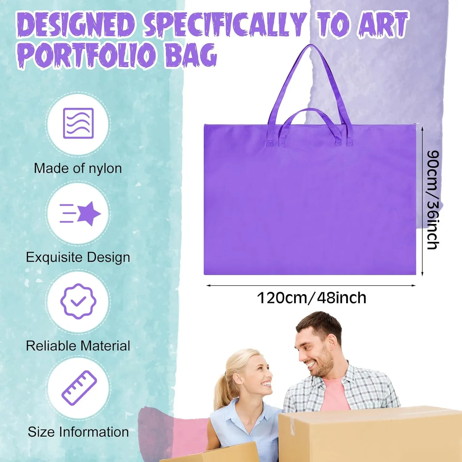 Abbylike 48 x 36 Inch Art Portfolio Bag Large Size Art Supply Bag with Nylon Shoulder Waterproof Poster Board Storage Carrying Case Tote Painting Sketch for Art Work(Purple,1 Pcs)