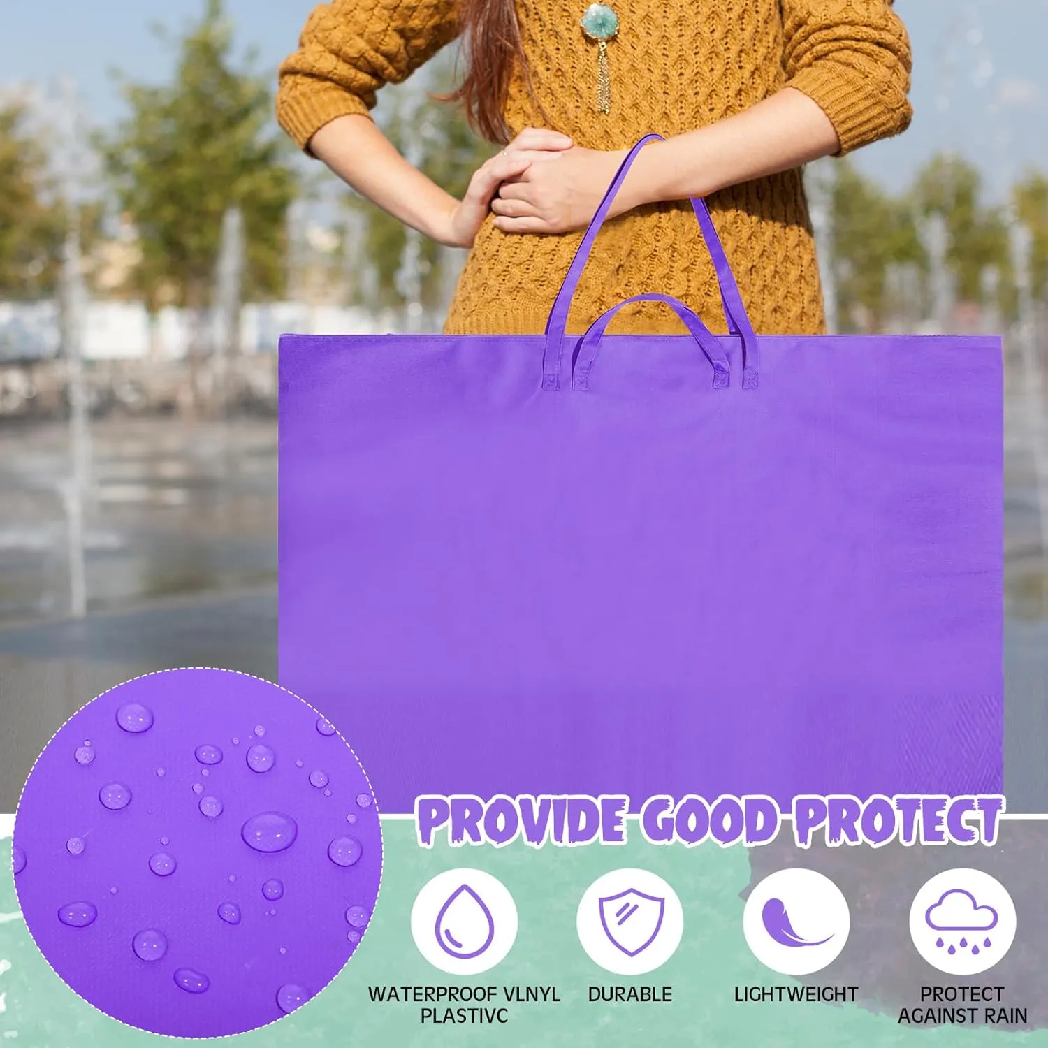 Abbylike 48 x 36 Inch Art Portfolio Bag Large Size Art Supply Bag with Nylon Shoulder Waterproof Poster Board Storage Carrying Case Tote Painting Sketch for Art Work(Purple,1 Pcs)