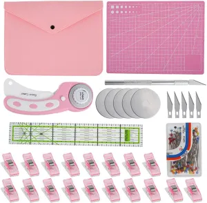 Abizarch Rotary Cutter Set - 45mm Rotary Fabric Cutter, A4 Cutting Mat, Self Healing Sewing Mats, Quilting Ruler and Fixing Clips, Craft Knife Set, Ideal for Crafting, Sewing, Patchworking