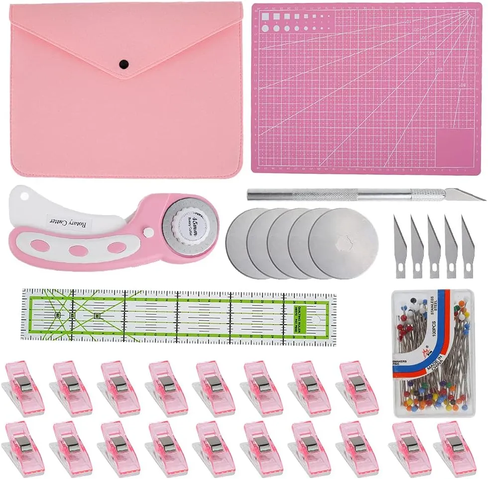 Abizarch Rotary Cutter Set - 45mm Rotary Fabric Cutter, A4 Cutting Mat, Self Healing Sewing Mats, Quilting Ruler and Fixing Clips, Craft Knife Set, Ideal for Crafting, Sewing, Patchworking