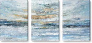 Abstract Canvas Wall Art for Bedroom 3 Piece Ocean Painting Coastal Theme Artwork Blue and Yellow Sunset & Sunrise on the Beach Seascape Picture for Bathroom Living Room Light 12x16inchx3 panel