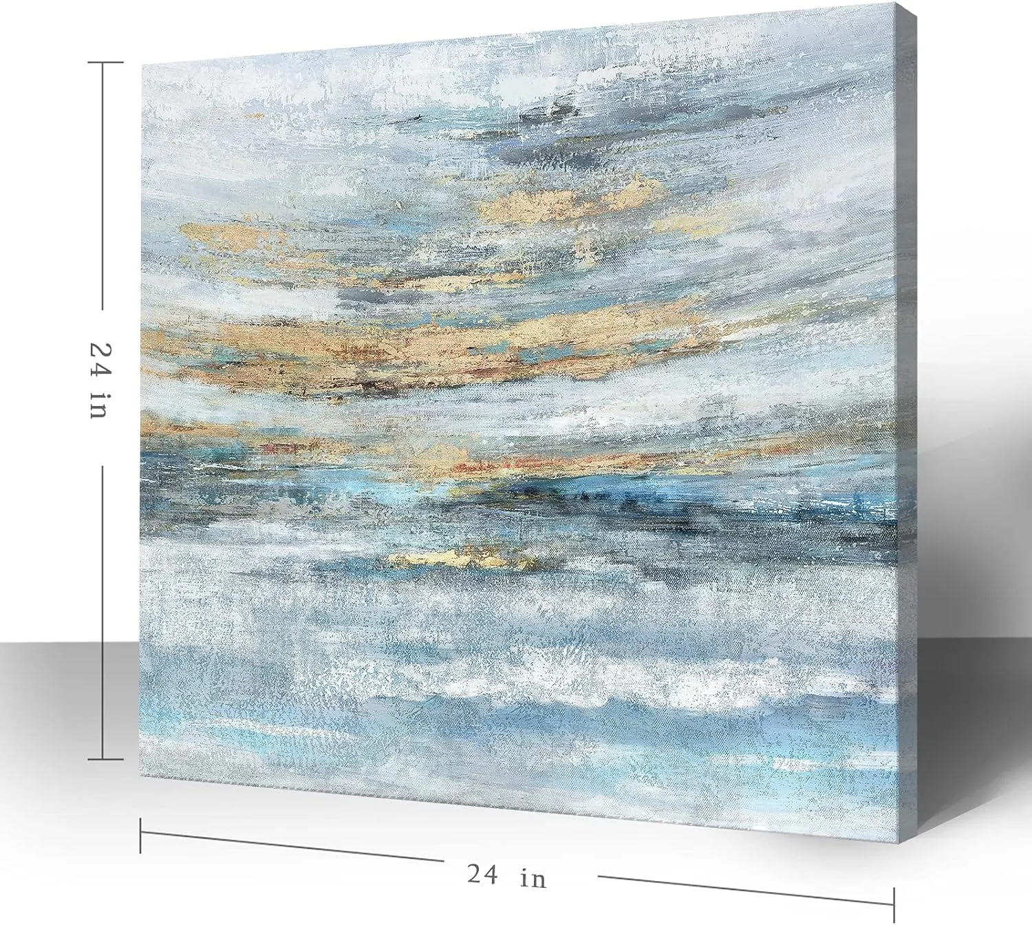 Abstract Canvas Wall Art Framed Light Blue Canvas Print Coastal Theme Artwork Modern Ocean Skyline and Sunset & Sunrise in the Seaside Large Sea Picture for Home Bedroom Decor 24x24inch