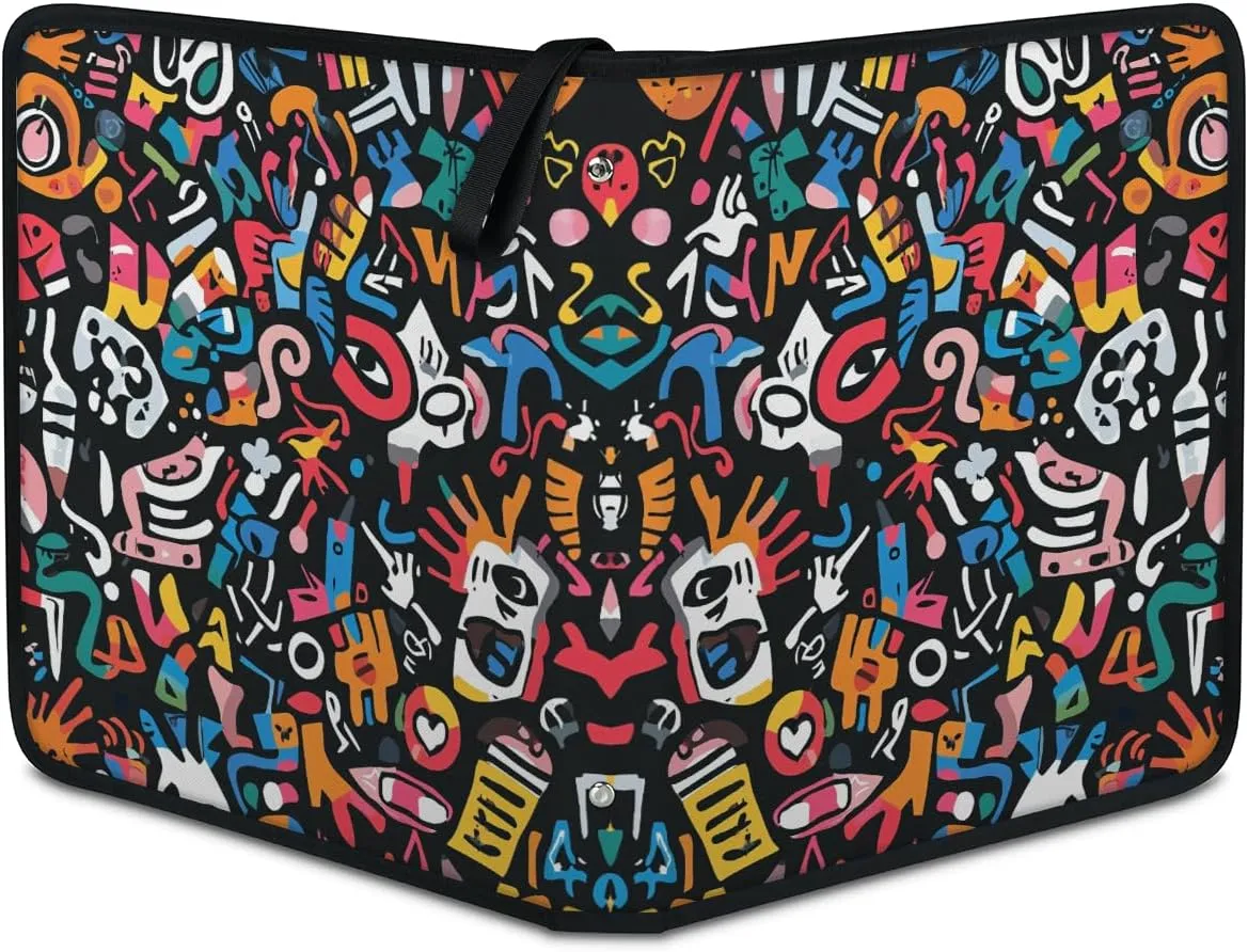 Abstract Doodle Trading Card Binder 4 Pocket 400 Cards Holder Collector Album with 50 Removable Sleeves Toys Gifts for Boys Girls Colorful Graffiti Game Sports Cards