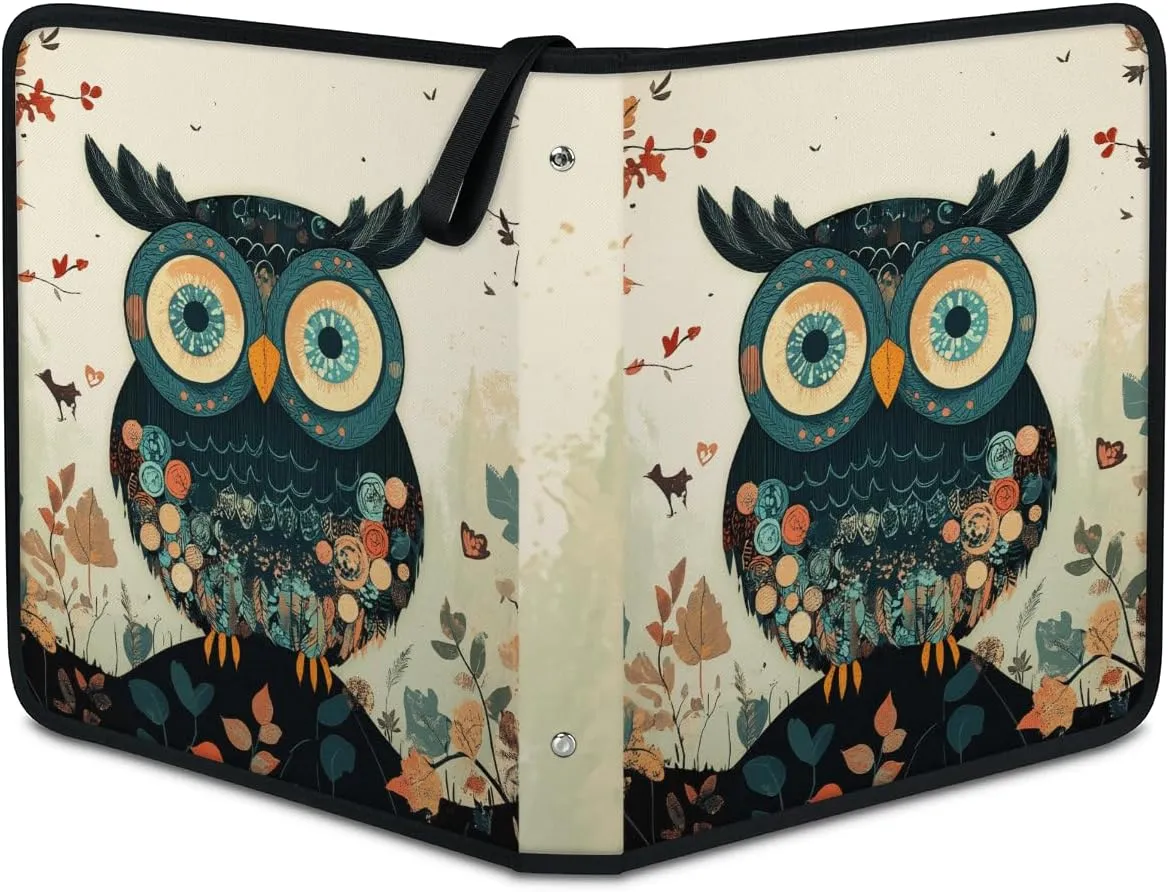 Abstract Owl Trading Card Binder 9 Pocket 900 Cards Holder Collector Album with 50 Removable Sleeves Toys Gifts for Boys Girls Fall Leaves Animal Game Sports Cards