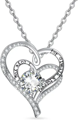 AENEAS Heart Pendant Necklace Engraved I love you always and forever Fine Jewelry Anniversary Birthday Gift for Her Mothers Day Gift Mom Wife