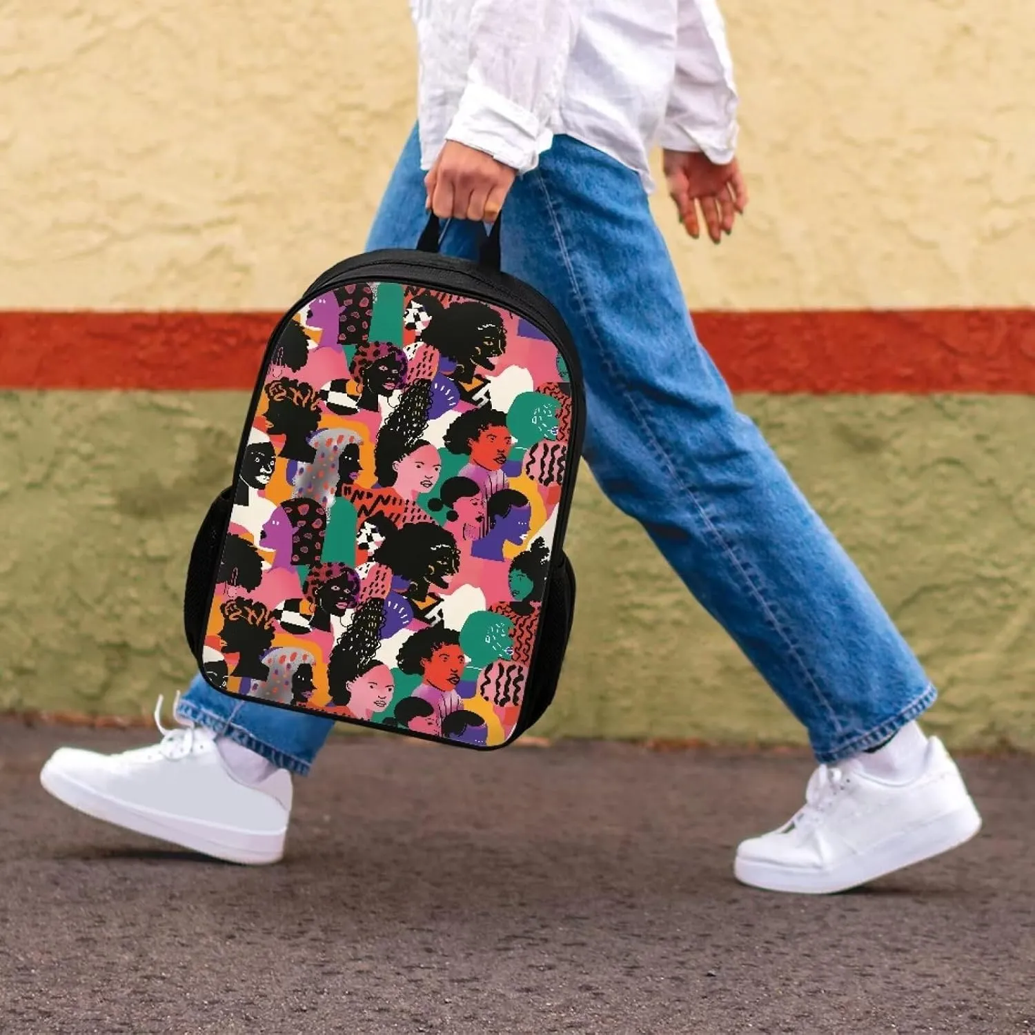 Aesthetic Backpack for Primary Middle Hight School Boys Girls African Women Printed School Bag with Padded Straps Kids Travel Lightweight Laptop Shoulder Bag Pink