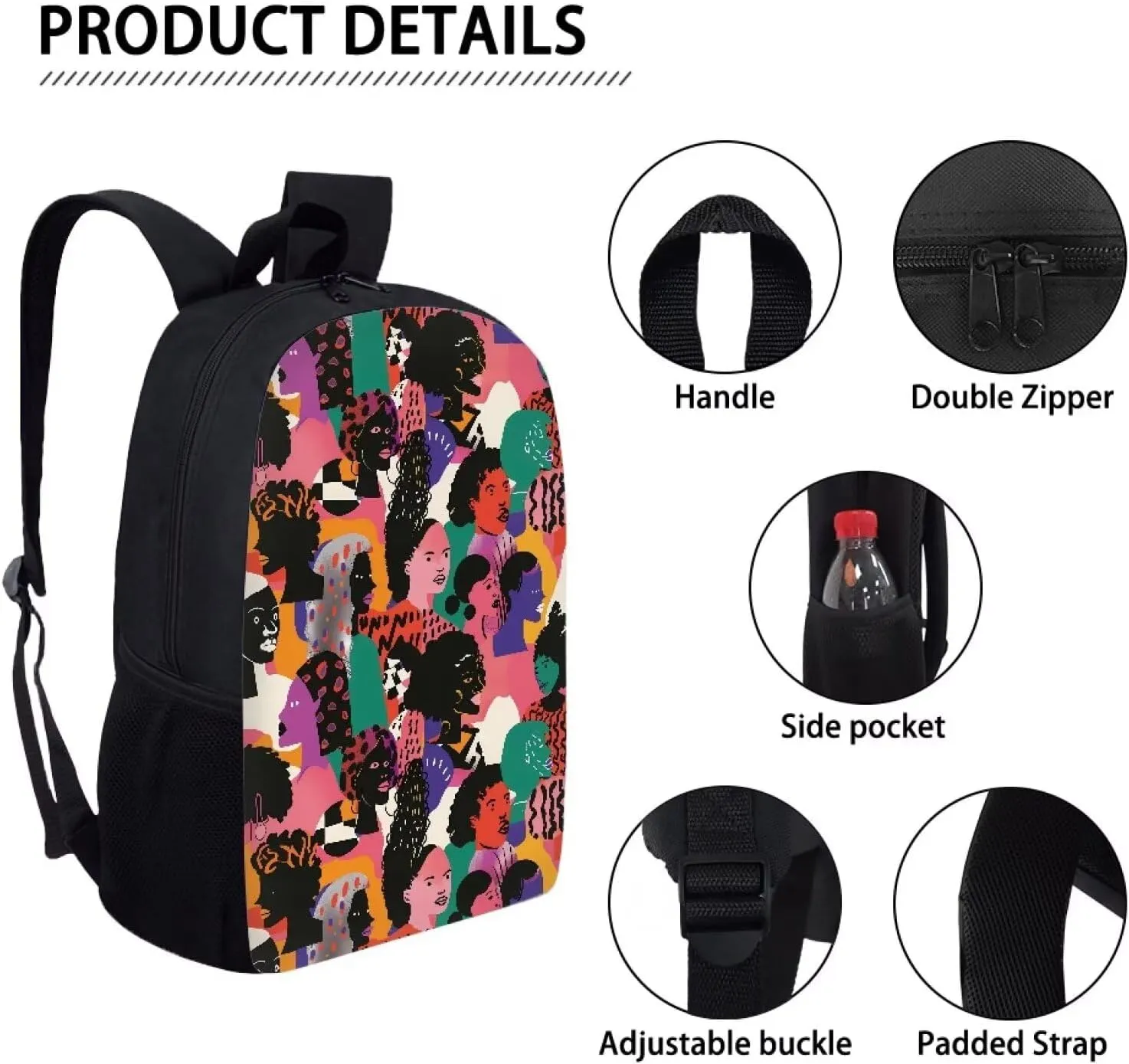 Aesthetic Backpack for Primary Middle Hight School Boys Girls African Women Printed School Bag with Padded Straps Kids Travel Lightweight Laptop Shoulder Bag Pink