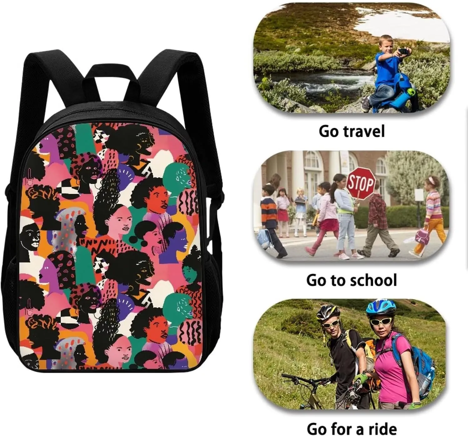 Aesthetic Backpack for Primary Middle Hight School Boys Girls African Women Printed School Bag with Padded Straps Kids Travel Lightweight Laptop Shoulder Bag Pink
