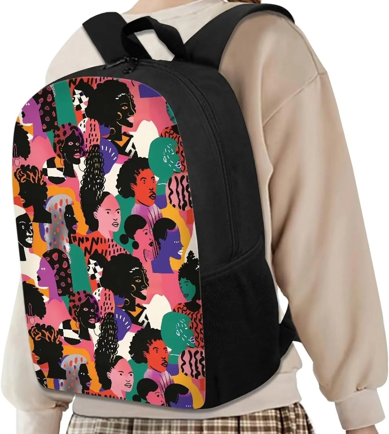 Aesthetic Backpack for Primary Middle Hight School Boys Girls African Women Printed School Bag with Padded Straps Kids Travel Lightweight Laptop Shoulder Bag Pink