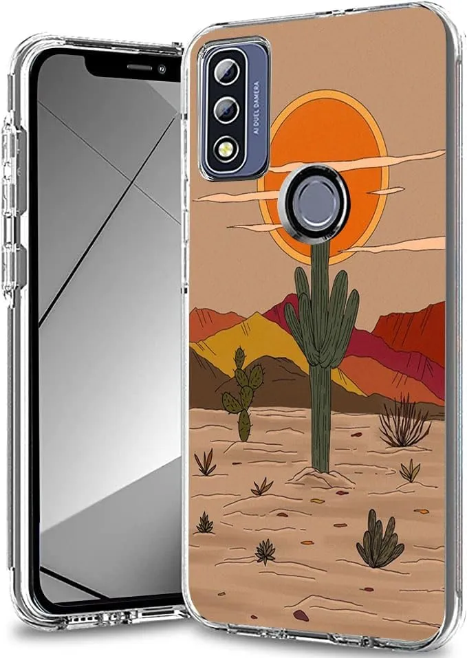 Aesthetic Case for Moto G Power 2022 Trendy Design TPU Bumper Case for Women Girl Gift for Birthday Festival, Abstract Desert Sunset Cactus Pattern