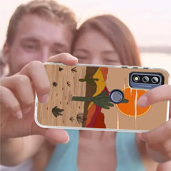 Aesthetic Case for Moto G Power 2022 Trendy Design TPU Bumper Case for Women Girl Gift for Birthday Festival, Abstract Desert Sunset Cactus Pattern