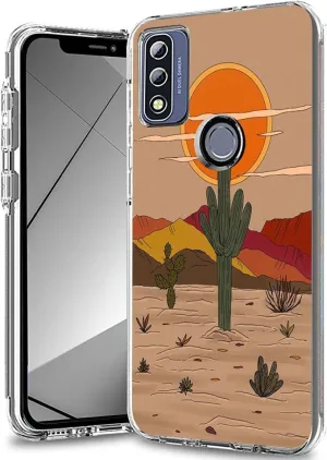 Aesthetic Case for Moto G Power 2022 Trendy Design TPU Bumper Case for Women Girl Gift for Birthday Festival, Abstract Desert Sunset Cactus Pattern