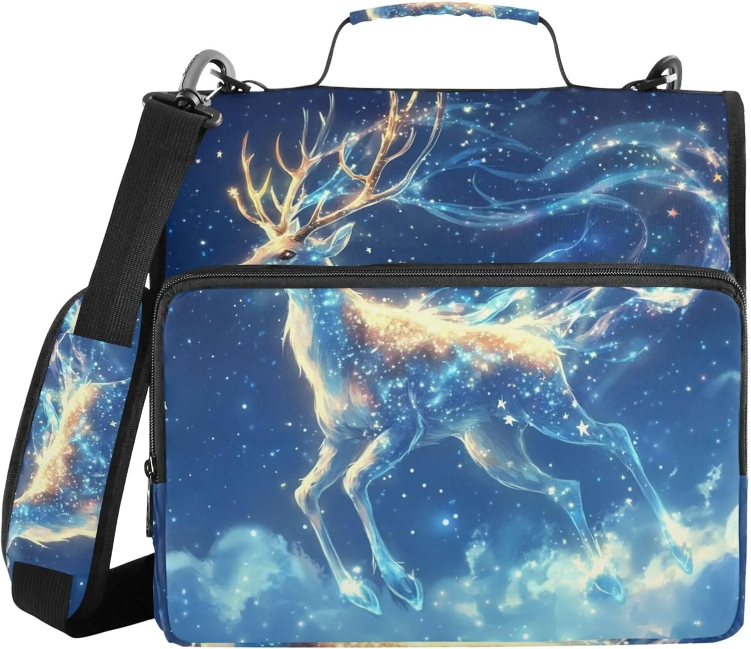 Aesthetic Deer Office Binder Organizer with Shoulder Strap & Handle Waterproof 1.5 Inch 3 Rings Portfolio Binder Bag School Supplies Organizer