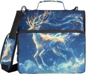 Aesthetic Deer Office Binder Organizer with Shoulder Strap & Handle Waterproof 1.5 Inch 3 Rings Portfolio Binder Bag School Supplies Organizer