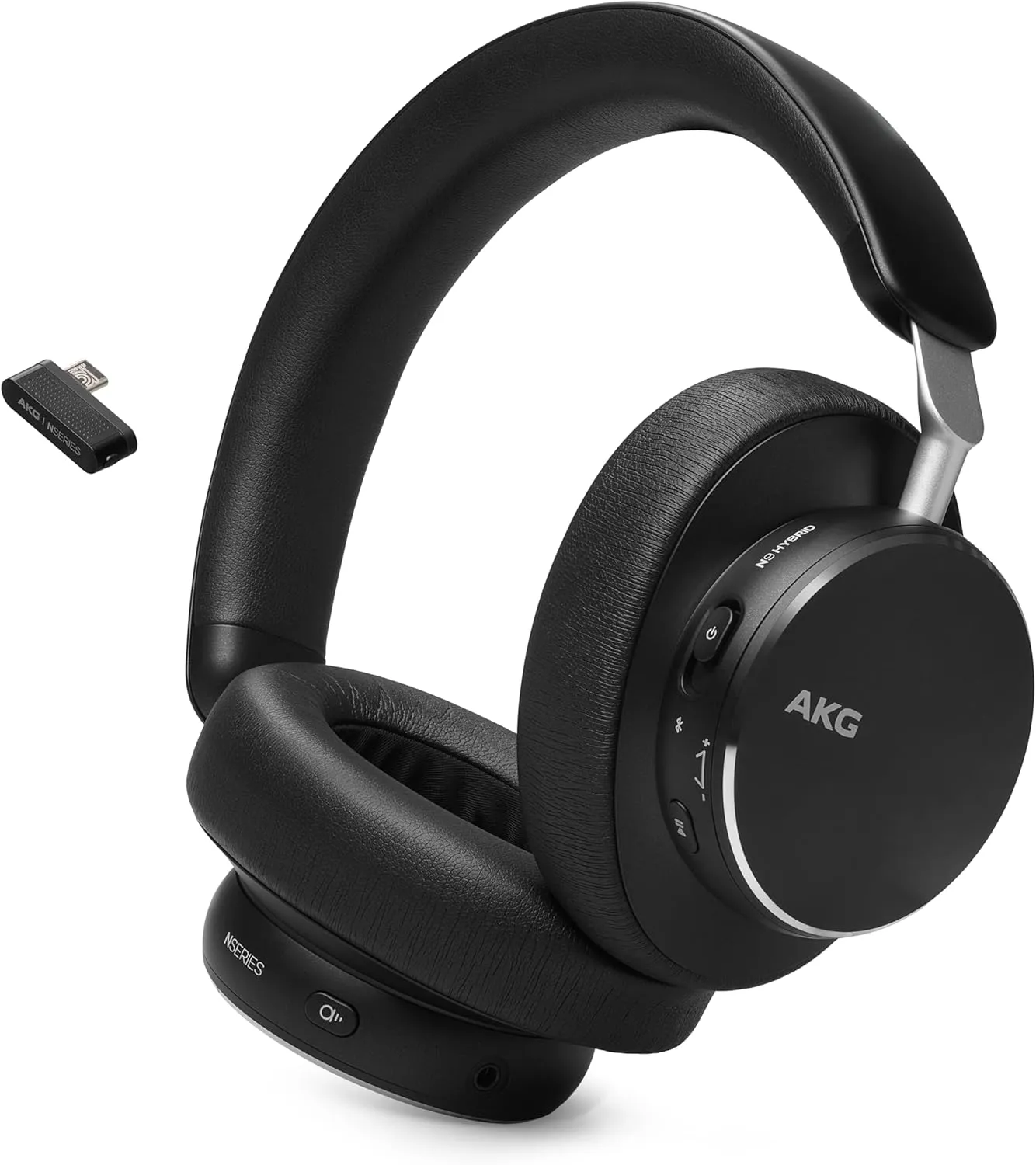 AKG N9 Hybrid - Wireless Over-Ear Noise Cancelling Headphones, 2.4GHz USB-C dongle and BT, Hi-Res Quality AKG Sound, True Adaptive Noise Cancelling, Zoom Certified Superior Call Quality (Black)