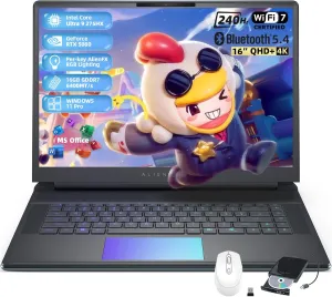 Alienware 16 Area-51 Gaming Laptop - Ultra 9 275HX (24-Core, Up to 5.4GHz), GeForce RTX 5080, 16" QHD  240Hz, 32GB DDR5, 1TB SSD, Backlit KB, 16GB GDDR7, Wins 11 Pro, Office License, w/DVD Drive
