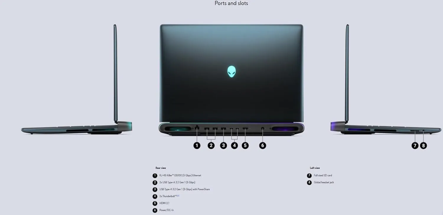Alienware 16 Area-51 Gaming Laptop - Ultra 9 275HX (24-Core, Up to 5.4GHz), GeForce RTX 5080, 16" QHD  240Hz, 32GB DDR5, 1TB SSD, Backlit KB, 16GB GDDR7, Wins 11 Pro, Office License, w/DVD Drive