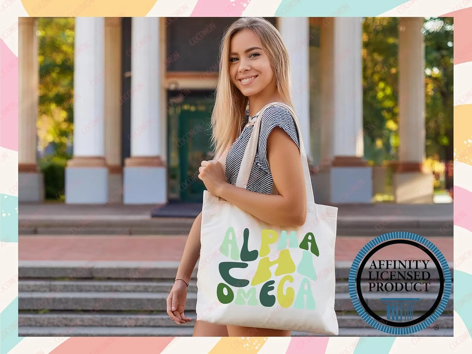 Alpha Chi Omega Tote Bag – Officially Licensed Sorority Canvas Tote, Large Personalized Gift for AΧΩ Sisters, Big Little Reveal, Bid Day, Greek Life Merchandise (Pink Candy, Medium Bag)
