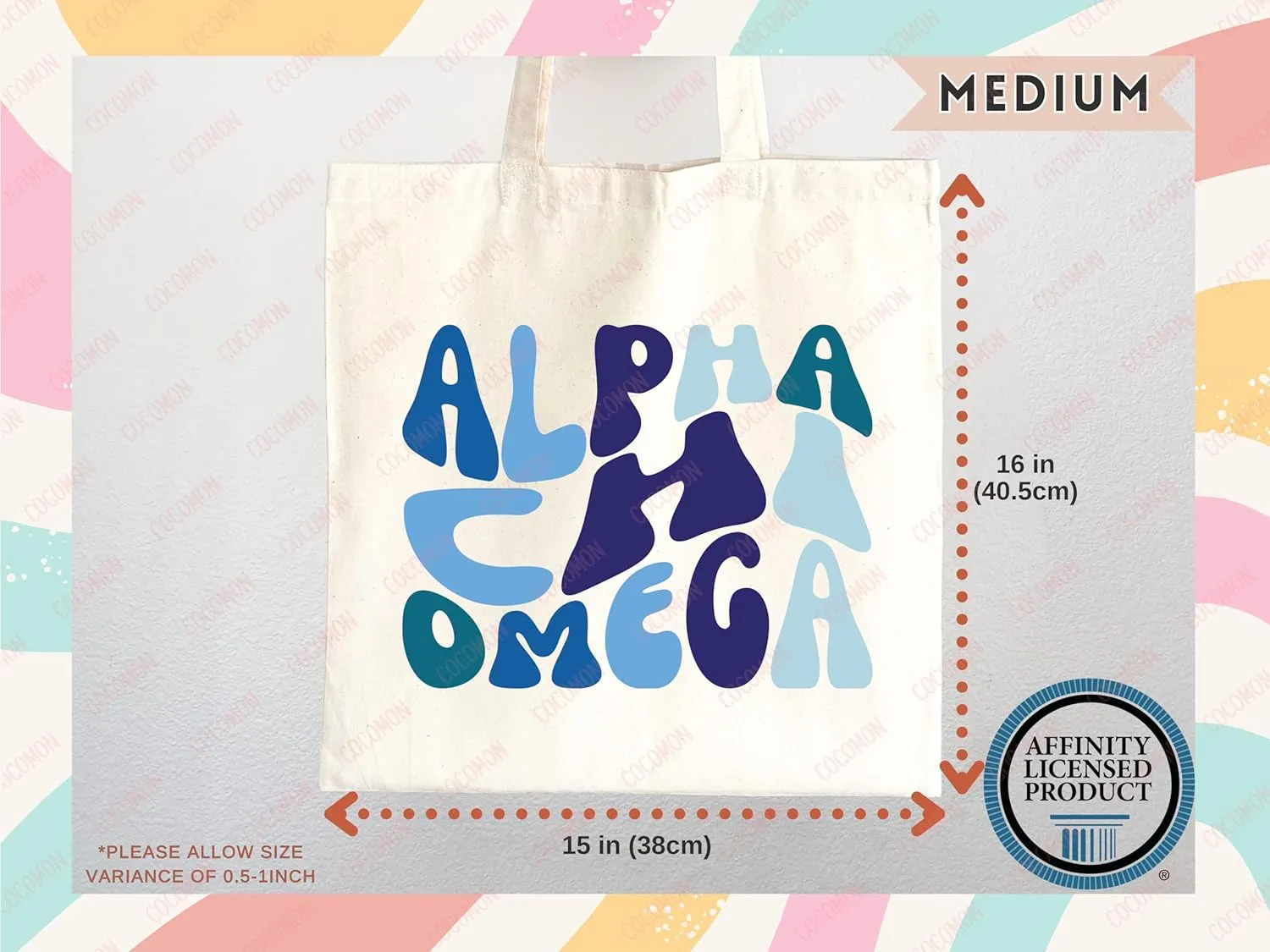 Alpha Chi Omega Tote Bag – Officially Licensed Sorority Canvas Tote, Large Personalized Gift for AΧΩ Sisters, Big Little Reveal, Bid Day, Greek Life Merchandise (Pink Candy, Medium Bag)
